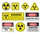 Radiation danger sign set, radioactive hazard icons