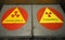 Radiation hazard sign, set in the Chornobyl Nuclear plant