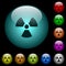 Radiation icons in color illuminated glass buttons
