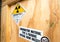 Radiation label beside the transport wooden box Type A package