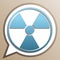 Radiation Round sign. Bright cerulean icon in white speech balloon at pale taupe background. Illustration