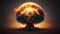 Radiation sign, death and skull symbol. Nuclear explosion, atomic bomb. War, danger and apocalypse concept. Mushroom