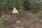 Radiation sign in forest near power plant in Chernobyl Exclusion Zone, Ukraine