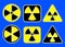 Radiation warning glowing black and yellow signs in circle, square and triangle shape. Radioactivity warning vector symbol