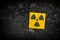Radiation warning sign on soil background