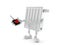 Radiator character pushing button on white background