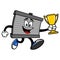 Radiator Mascot running with a Trophy