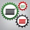 Radiator sign. Vector. Three connected gears with icons at grayish background.. Illustration.