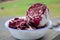 Radicchio cross-sectioned in bowl.