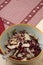 Radicchio salad, walnuts, pears and flaked Parmesan