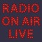 Radio, on air, live. Red letters with luminous glowing lightbulbs. Vector typography words design. Template type font for poster