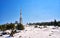 Radio antenna tower and weather station on the top of the Brocken mountain in bright winter snow landscape. Harz National Park in