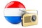 Radio broadcasting in Luxembourg concept. Radio receiver with Luxembourgish flag. 3D rendering