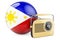 Radio broadcasting in Philippines concept. Radio receiver with Filipino flag. 3D rendering