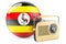 Radio broadcasting in Uganda concept. Radio receiver with Ugandan flag. 3D rendering