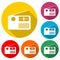 Radio creative icon or logo, color set with long shadow