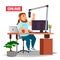 Radio DJ Vector. Modern Radio Station. Studio. On Air. Broadcasting. Isolated Flat Cartoon Illustration