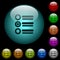 Radio group icons in color illuminated glass buttons