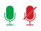 Radio microphone icons in red and green colors. Isolated record equipment. Sound mic for karaoke. Broadcast voice symbol