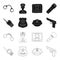 Radio, police officer badge, uniform cap, pistol.Police set collection icons in black,outline style vector symbol stock