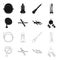Radio radar, docking in space spacecraft, Lunokhod. Space technology set collection icons in black,outline style vector