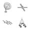 Radio radar, docking in space spacecraft, Lunokhod. Space technology set collection icons in monochrome style vector