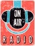 Radio station on air typographic vintage grunge poster with microphone and headphones. Retro vector illustration.