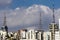 Radio, television and telecommunications transmitting antennas on top roof of buildings in the city of Sao Paulo