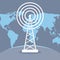 Radio tower transmitter and world map
