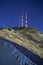 Radio towers at night