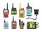 Radio transceiver. Talk devices for military police or travellers garish vector set