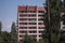 A radioactive abandoned  building overgrown with trees in the city of Pripyat