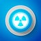 Radioactive icon isolated on blue background. Radioactive toxic symbol. Radiation Hazard sign. Circle blue button