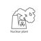 Radioactive smoke and nuclear plant station thin line icon. Dangerous anti-ecological poisonous sediments concept.