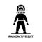 radioactive suit symbol icon, black vector sign with editable strokes, concept illustration