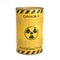 Radioactive waste yellow barrel with radioactive symbol 3d rendering