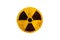 Radioactive yellow black radioactive warning ionizing radiation nuclear danger symbol rusty metal grungy texture isolated white