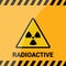 Radioactive zone, vector sign or symbol. Warning radioactive zone in triangle icon isolated on yellow background with stripes. Rad