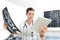 Radiologist woman checking xray, with tablet, healthcare