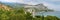 Radiotelescope on a background of sea coast and mountains, panorama