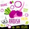 Radish icon label fresh organic vegetable, vegetables nuts herbs spice condiment color graphic design vegan food.