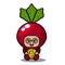 radish mascot costume sitting hugging bitcoin