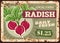 Radish rusty metal plate, vegetables food market