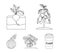 Radish, strawberry, watermelon, eggplant.Plant set collection icons in outline style vector symbol stock illustration