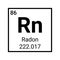 Radon element periodic table symbol. Gas radon chemistry element