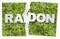 Radon: the natural radioactive gas that comes from the earth - concept image with ripped photo of radon text over a green mowed