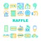 Raffle Lottery Game Collection Icons Set Vector