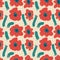 Rafflesia flowers and millipedes seamless pattern on trippy grid background. Perfect print for tee, paper, textile and fabric.