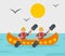 Rafting adventure background, flat style