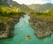 Rafting along the canyon of a mountain river